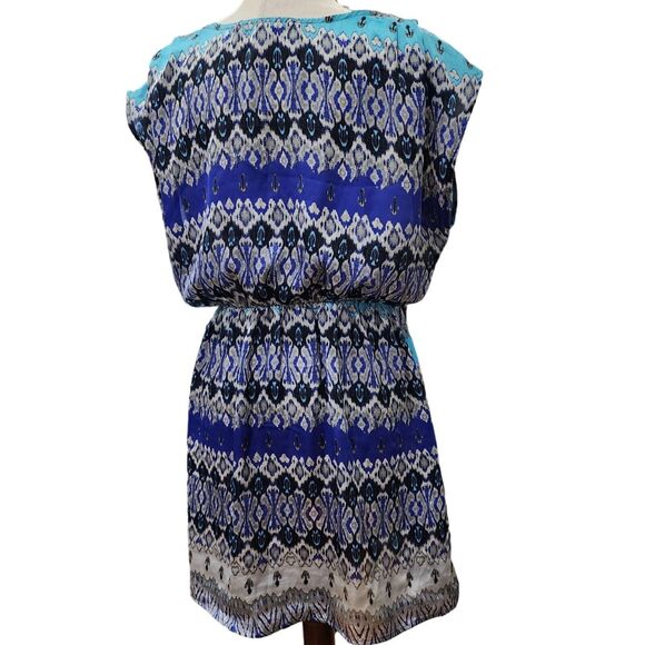 Forever 21 Bohemian Sleeveless Dress Elastic Waist Blue Print Size L Made in USA - Picture 3 of 10